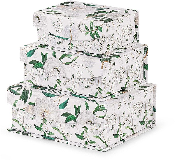 Set 3 Scatole Peonie Bianche con chiusura a calamita
