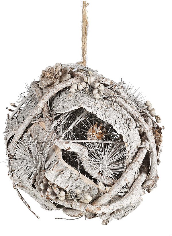 Sfera Decorativa Innevata con Rattan + Pigne