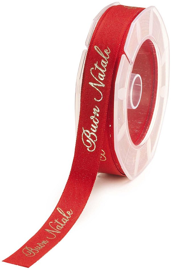 Nastro Raso Lamè Rosso "Buon Natale"