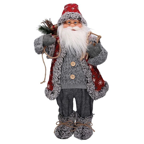 Babbo Natale Grande in Tessuto Rosso e Fiocchi di Neve