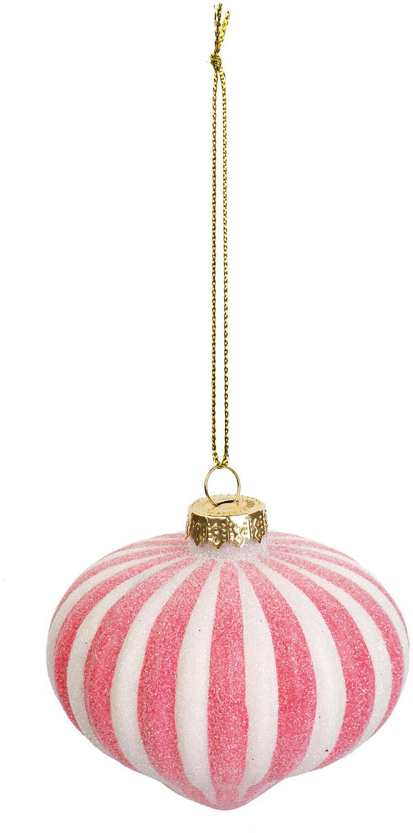 Sfera Cipolla di Vetro a Spicchi Candy Bianco/Rosa con Glitter