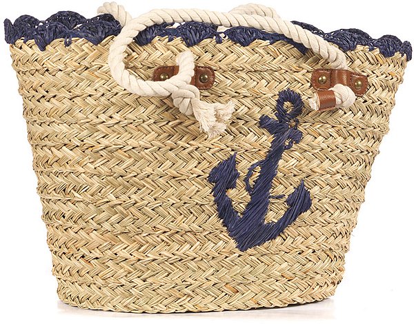 Borsa Paglia Ancora Blu