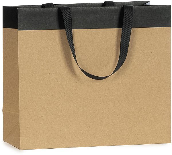 Shopper Charme Kraft/Nero con Maniglia in Grosgrain