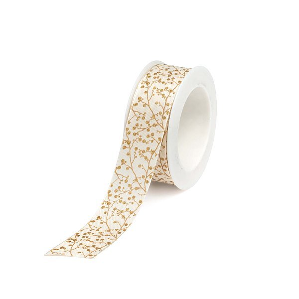 Nastro in Tessuto Crema con Berries Oro e Glitter