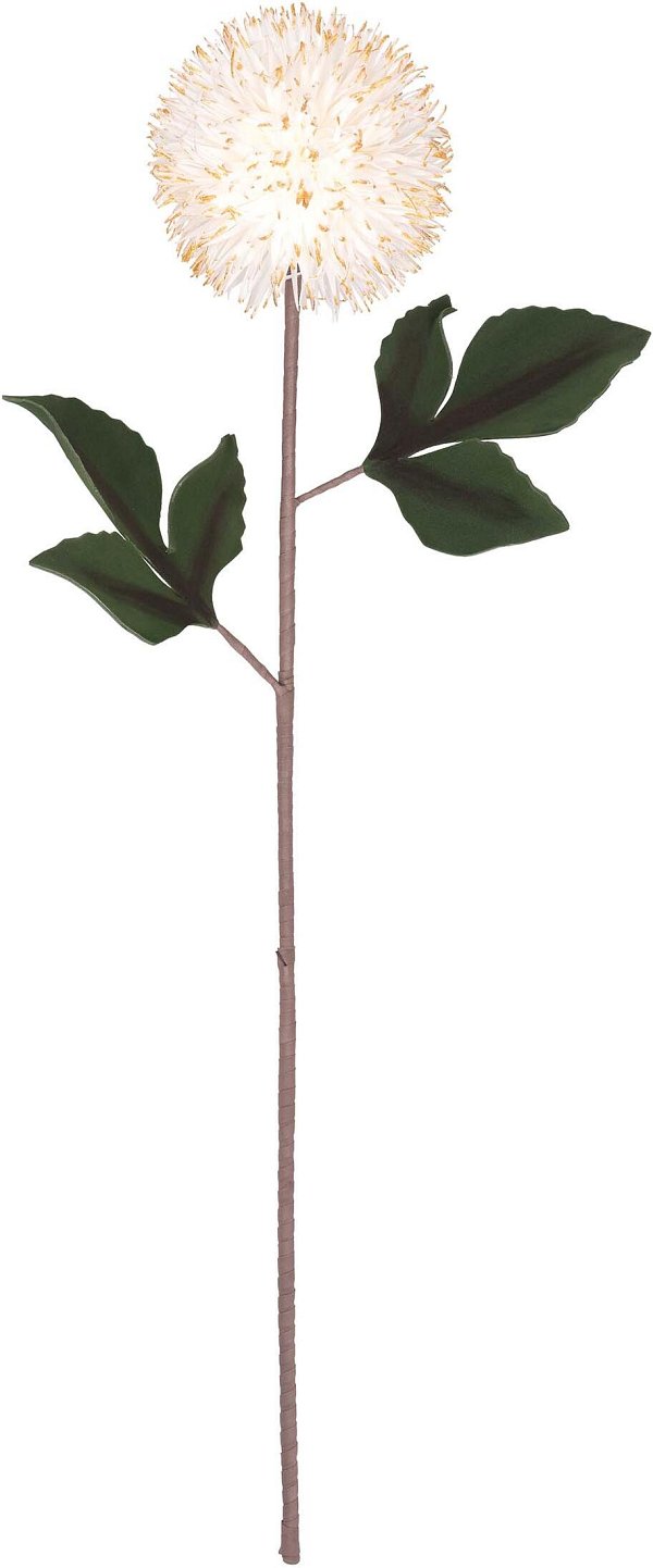 Ramo Fiore Bianco Tarassaco Polyfoam con Punte Dorate e 6 Foglie