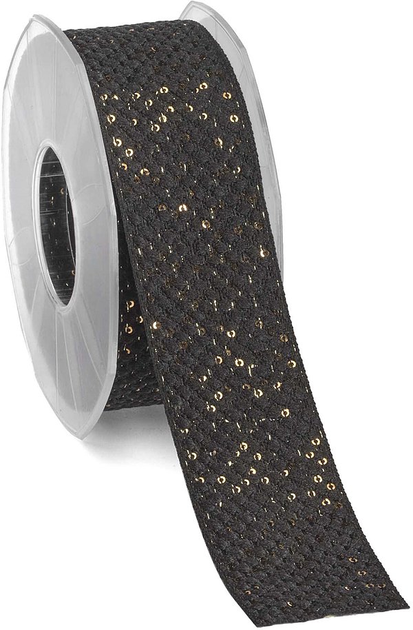 Nastro Tessuto Nero con Paillettes Oro