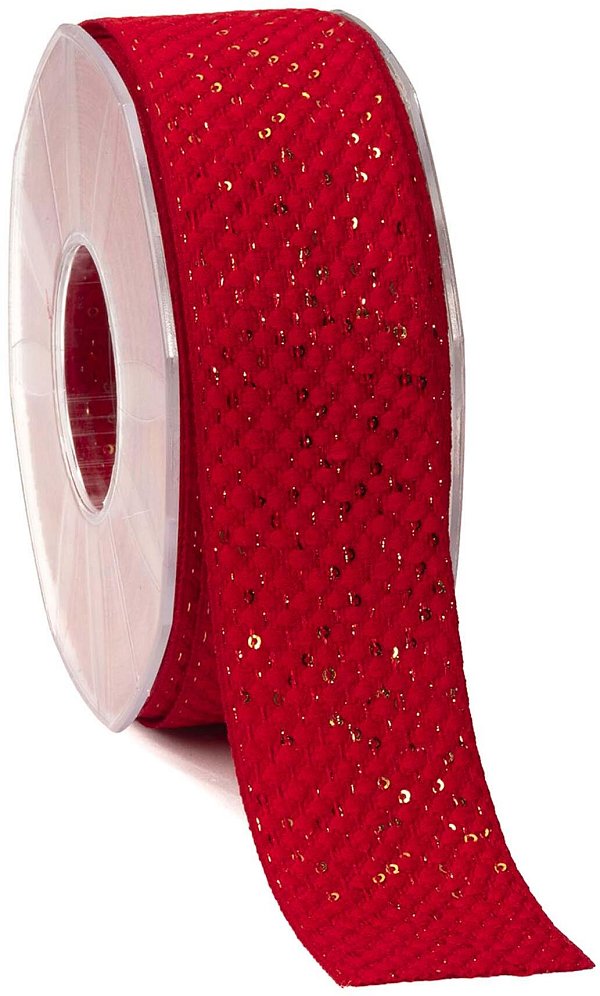 Nastro Tessuto Rosso con Paillettes Oro