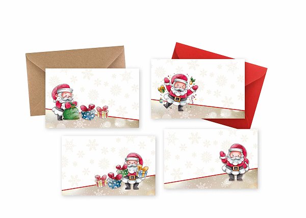 Biglietti e Bustine Kraft/Rosse "Santa Claus Allegro" Assortiti
