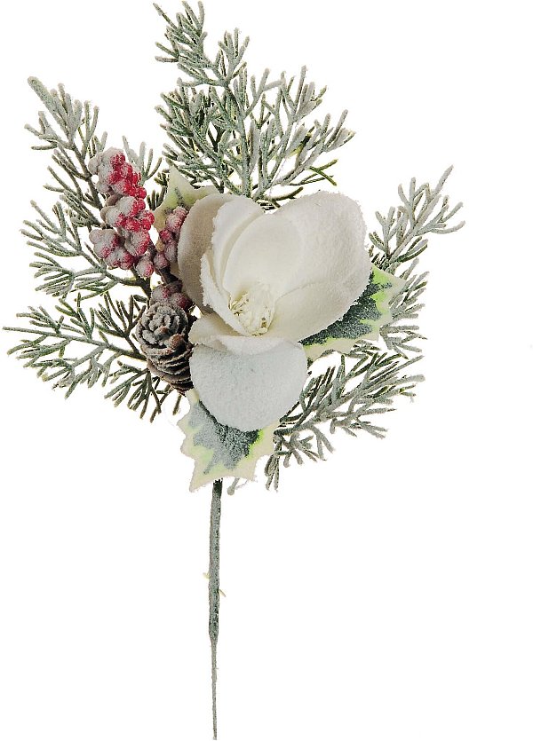 Pick Magnolia Bianca con Neve, Berries Rosso e Pino