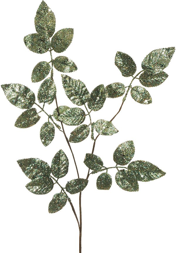 Rami Foglie di Rosa Verde Chiaro Glitter
