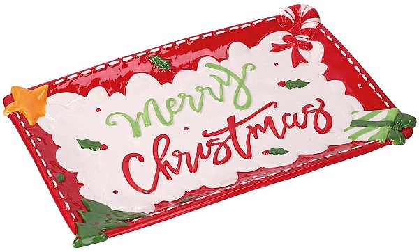 Vassoio in Ceramica Merry Christmas Bianco/Rosso