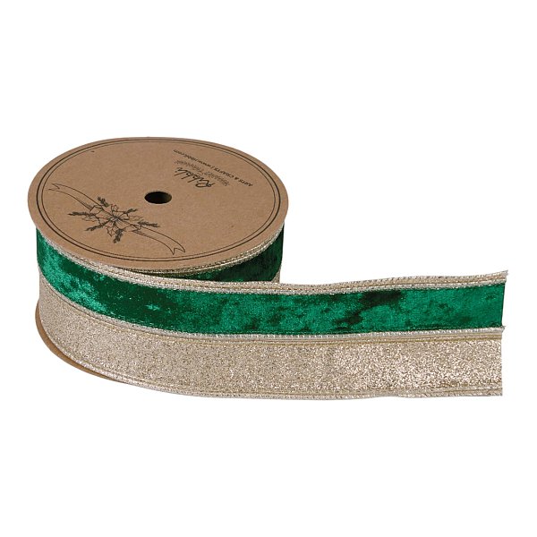 Nastro in Tessuto Animato Verde con Glitter Oro