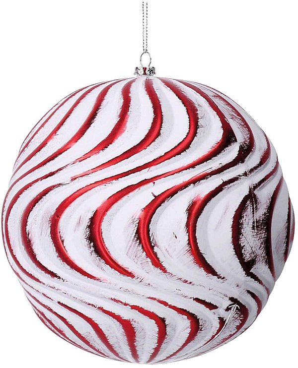 Sfera in Plastica Linee Bianche e Rosse Appendibile