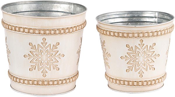 Set Vasi Tondi in Metallo con Fiocchi di Neve