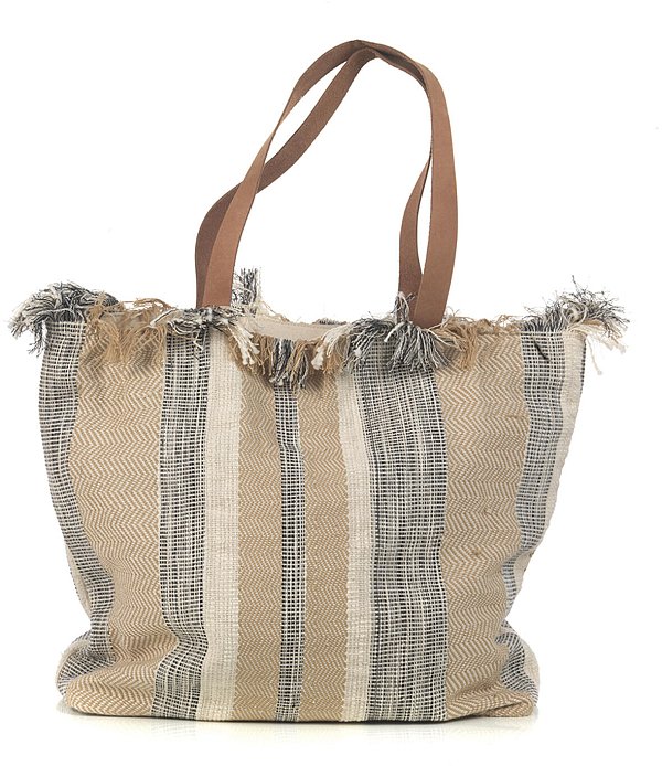 Borsa Tessuto Naturale a Righe Crema/Blu