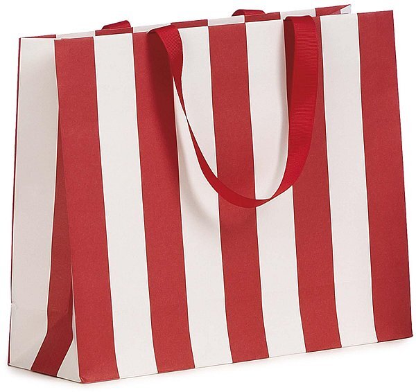 Shopper Carta Stripes Rosso/Bianco con Maniglia in Grosgrain