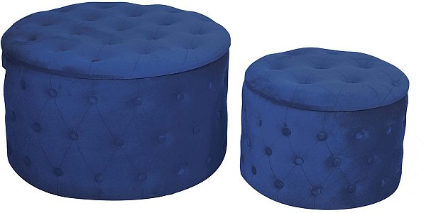 Pouf Contenitore in Velluto Trapuntato Blu