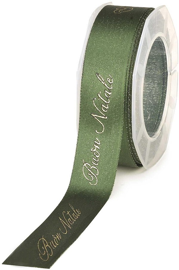 Nastro Raso Lamè Verde "Buon Natale"