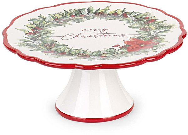 Alzata in Ceramica Merry Christmas Bianco/Rossa