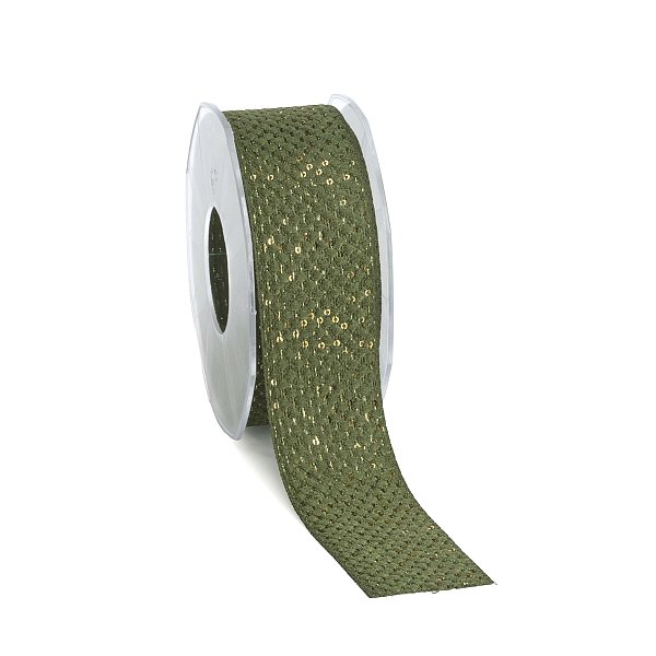 Nastro Tessuto Verde con Paillettes Oro