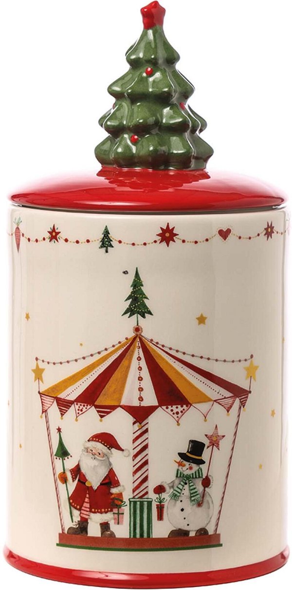 Contenitore in Ceramica Bianco/Rosso con Coperchio ad Albero