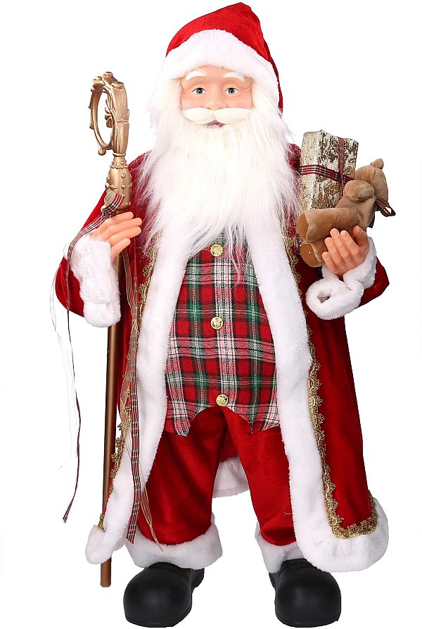 Babbo Natale Grande in Tessuto Rosso con Bastone