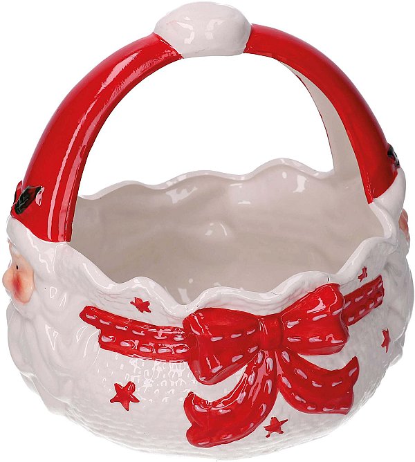 Cesto in Ceramica Babbo Natale Bianco e Rosso