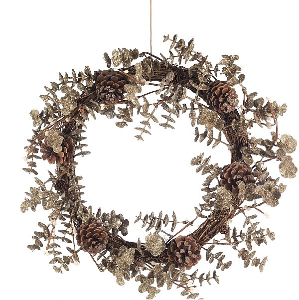 Coroncina Eucalypto Dorata con Pigne