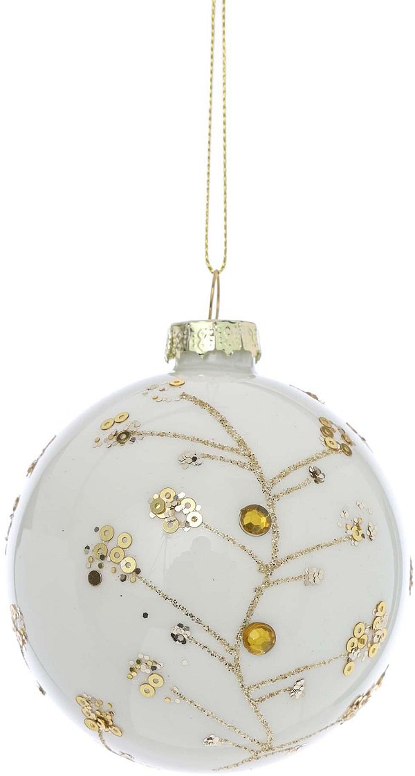 Sfere in Vetro Bianco con Strass Dorati