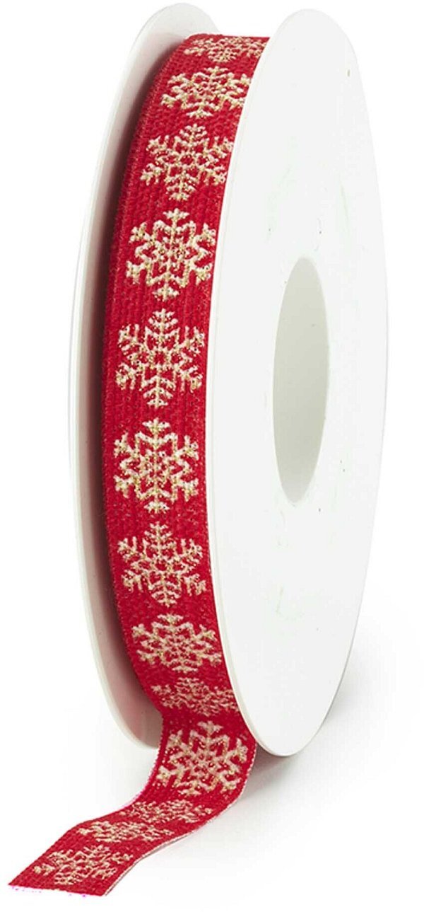 Nastro Tessuto Rosso con Fiocchi di Neve Oro e Glitter