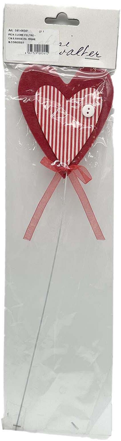 Pick Cuore in Feltro con Righe Bianco e Rosso