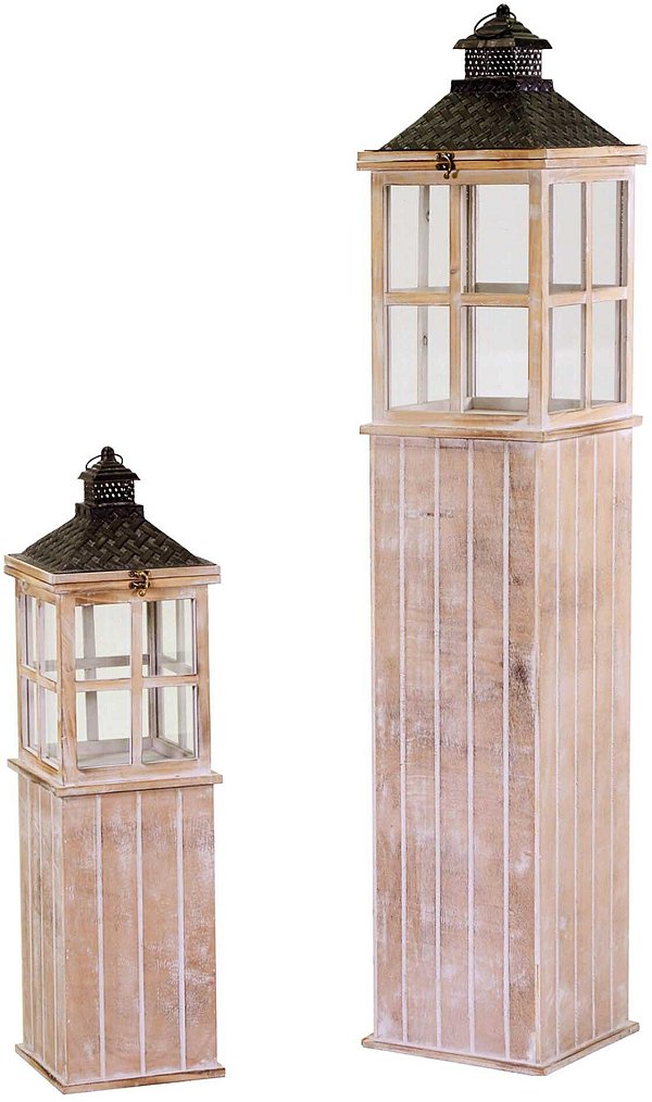 Set Lanterne Torre in Legno Marrone chiaro