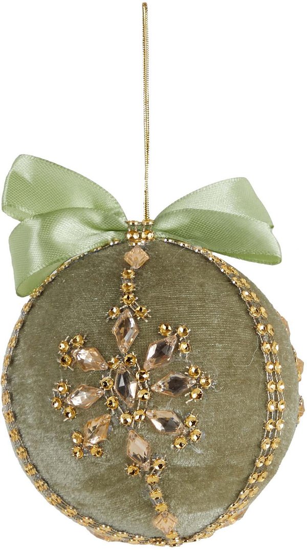Sfera in Velluto Verde con Decoro Fiocco di Neve e Strass