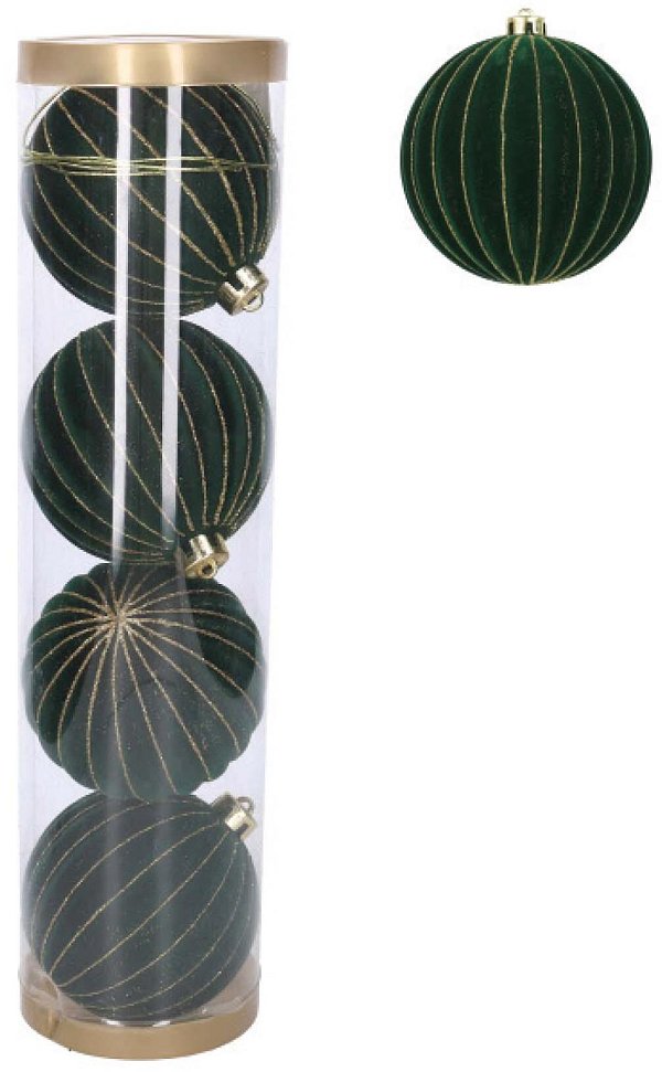 Tubo di Sfere in Plastica e Velluto Verde con Glitter