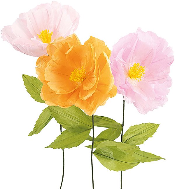 Set Fiori Medi in Carta con Stelo Rosa/Albicocca/Cipria