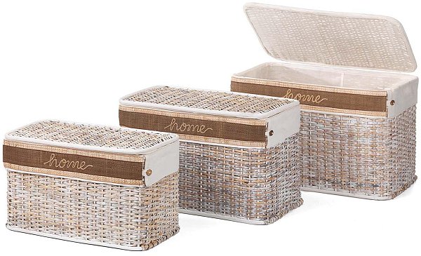 Set Bauli Rattan Rettangolari Sbiancati Home