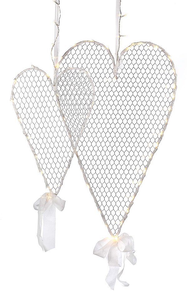 Cuore con Rete in Metallo e Led Luce Bianca Calda