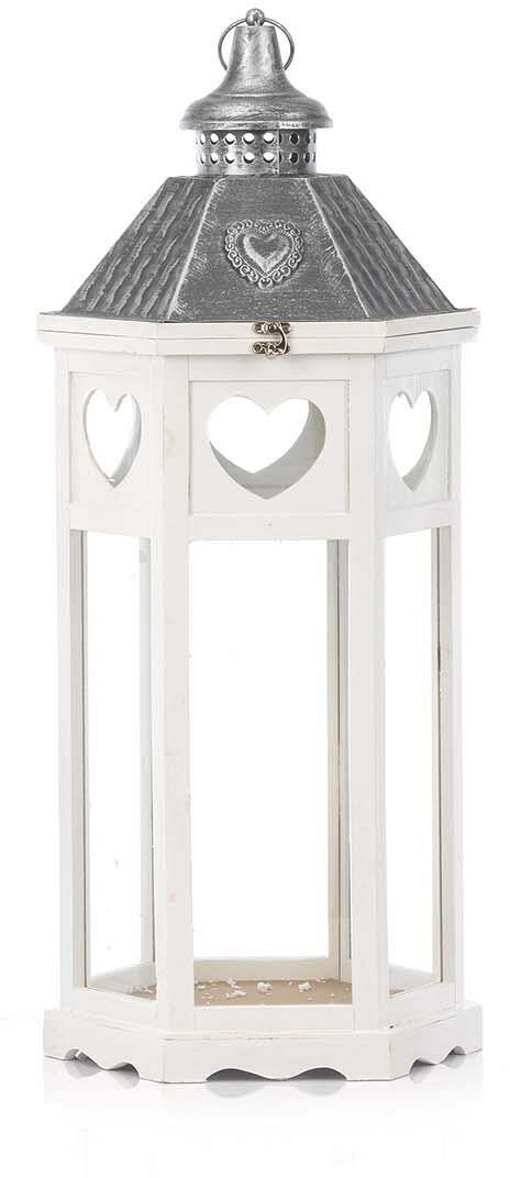 Lanterna Esagonale Cuori in Legno Bianco