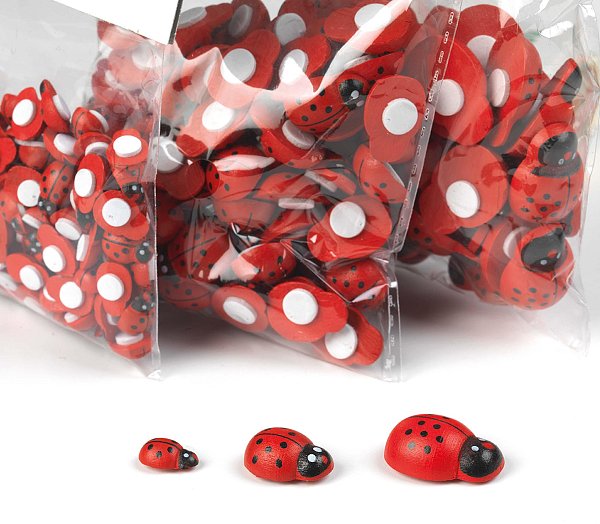 Coccinelle Rosse in Legno con Adesivo