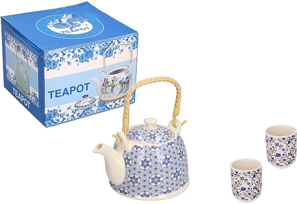 Servito da Thè in Ceramica Fiori Blu
