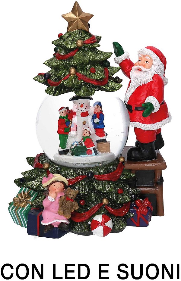Palla di Vetro con Led e Musica - Babbo Natale e Albero