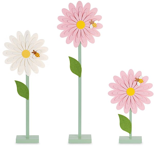 Set 3 Margherite Rosa e Bianche in feltro con Base