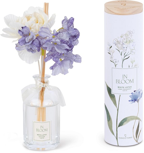 Diffusore in Vetro White Lotus con Fiori Bianco/Azzurri