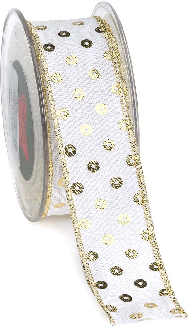Nastro Tessuto Animato Polycotton Foil Rings Bianco/Oro