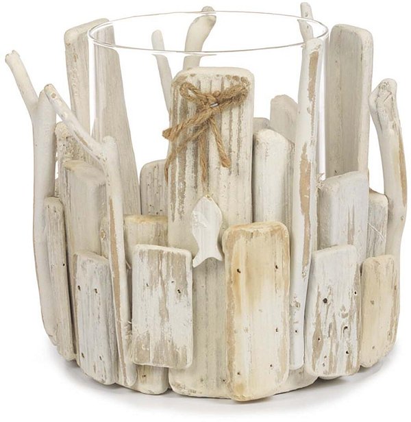 Portacandela Tondo in Legno Bianco con Pesci