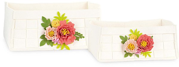 Set Cassette in Feltro Bianche con Decoro Floreale