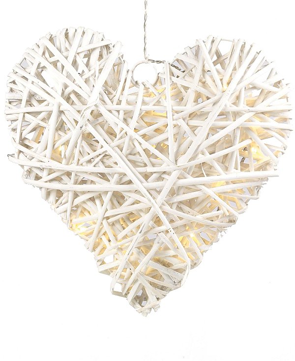 Cuore in Metallo e Rattan con Led Luce Bianca Calda