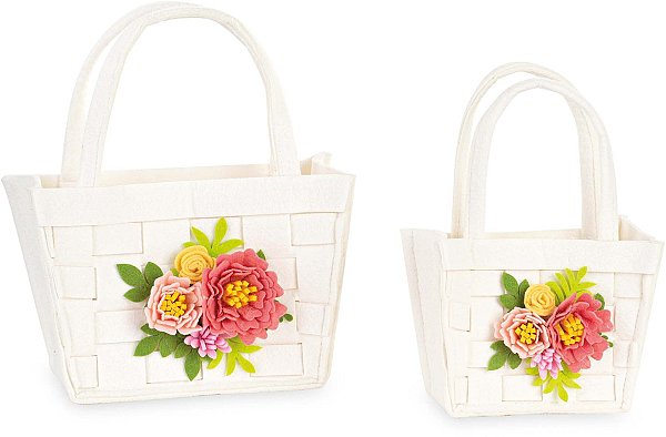 Set Borsine in Feltro Bianche con Decoro Floreale