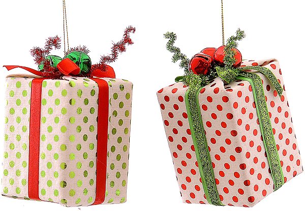 Decorazione Pacchetto a Pois con Fiocco e Campanelli (2 colori disponibili)