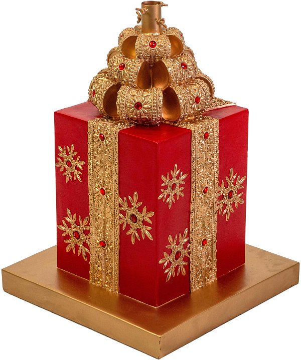 Base per Albero in Resina Pacco Regalo Oro/Rosso